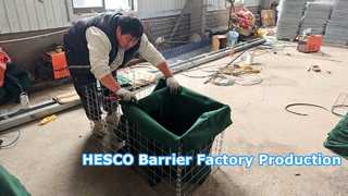Processo de fabricação de barreira defensiva HESCO | Da matéria-prima ao produto acabado