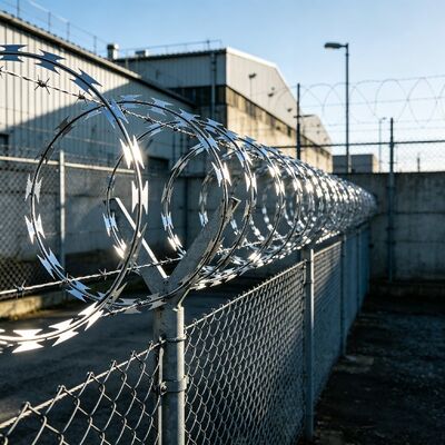 Arame farpado galvanizado BTO-22, cerca de bobina única, rolo de lâmina sanfona, fio de barbear